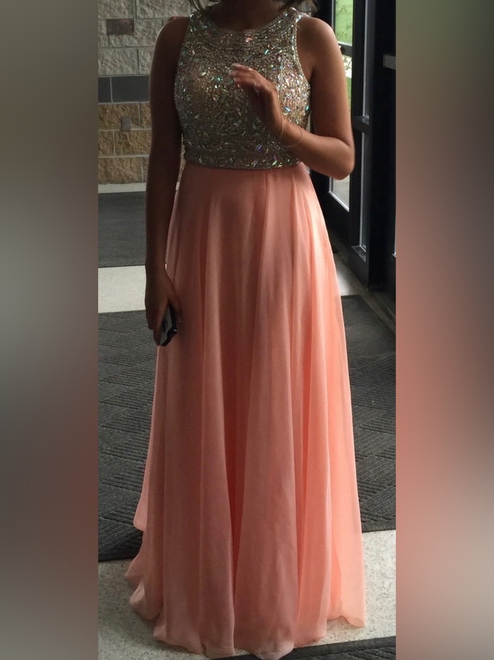 Sequin Top Pink Chiffon Prom Gown